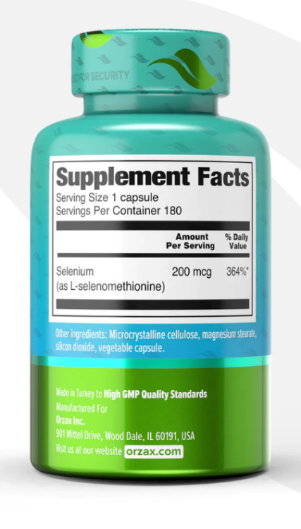 ORZAX Selenium, 200 mcg 180 Vegetable Capsules