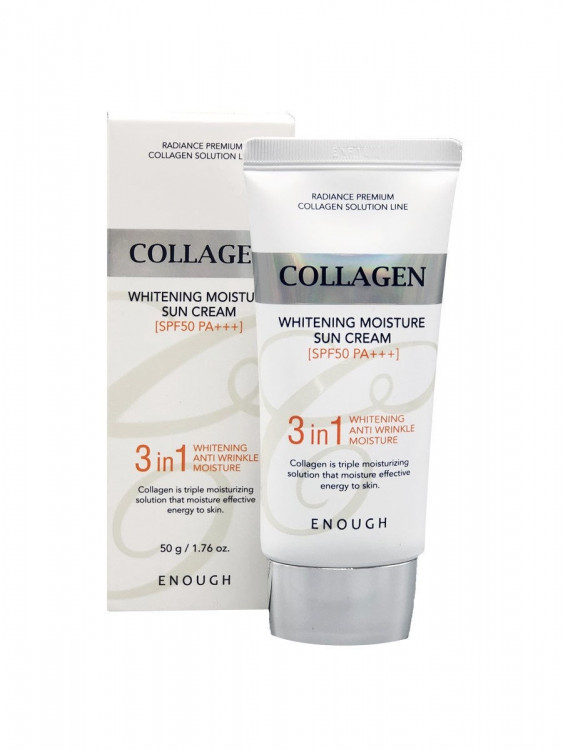 Enough Collagen 3 in 1 Whitening Moisture Sun Cream Солнцезащитный крем для лица с морским коллагеном